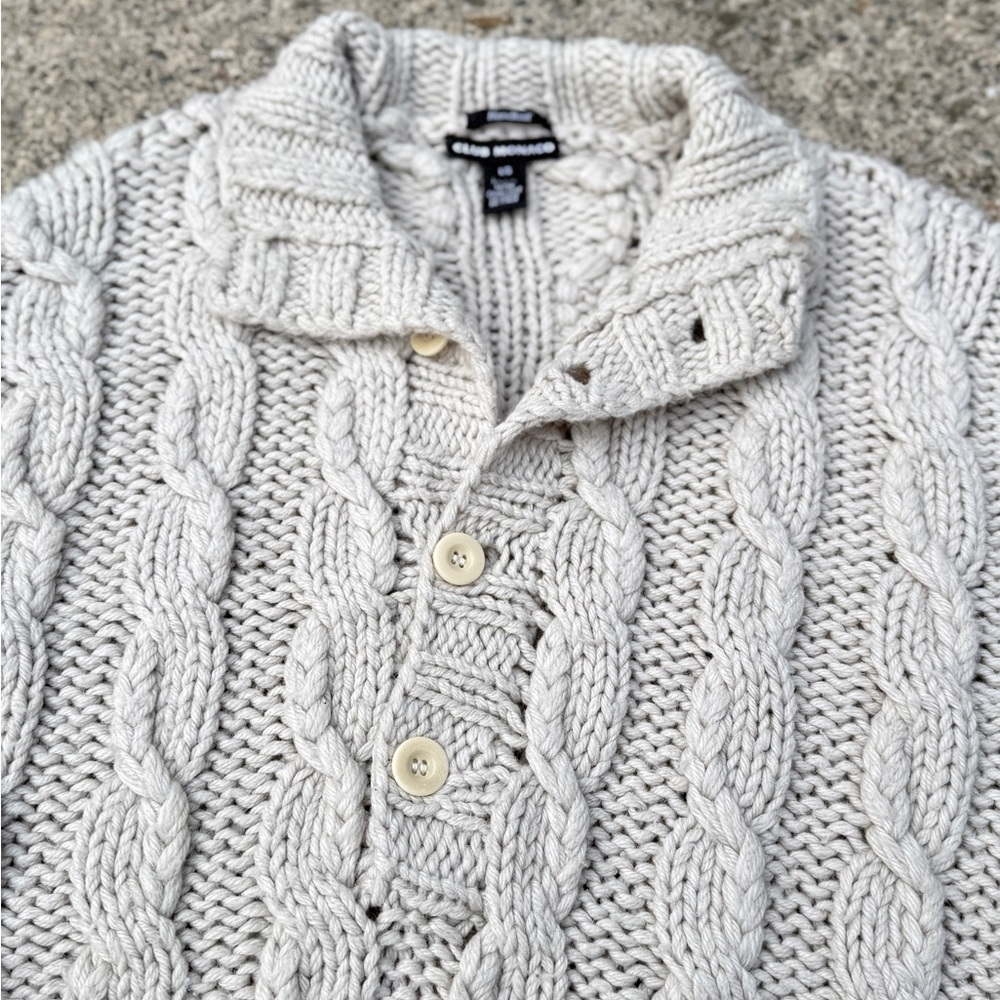Club Monaco Cable Knit Quarter Neck -Button Sweater – Light Gray – Size L - Picture 2 of 10